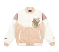 COOKIES MONT BLANC MELTON WOOL VARSITY JACKET WITH CONTRAST PANELS AND APPLIQUE ARTWORK size m